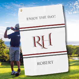 Personalisiertes Monogramm und Name Weißes Graues  Golfhandtuch