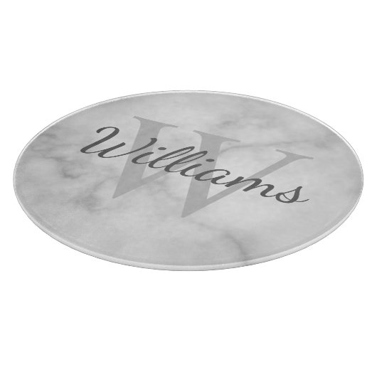 Personalisiertes Monogramm- und Namensmarmorbild Schneidebrett (Ecke)