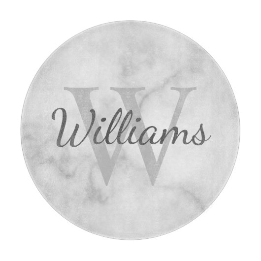 Personalisiertes Monogramm- und Namensmarmorbild Schneidebrett (Vorderseite)