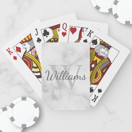 Personalisiertes Monogramm und weißer Marmor Spielkarten