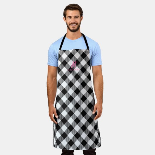 Personalisiertes Monogramm Weißes Büffel Kariertes Schürze (Getragen)