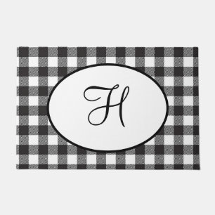 Personalisiertes monogrammiertes Schwarz-Weiß-Karo Fußmatte