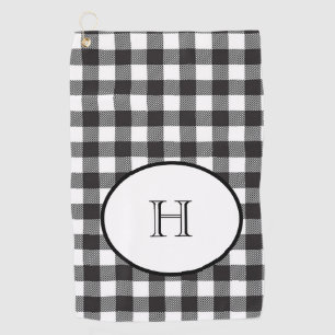 Personalisiertes monogrammiertes Schwarz-Weiß-Karo Golfhandtuch