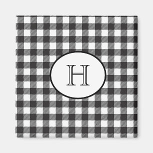 Personalisiertes monogrammiertes Schwarz-Weiß-Karo Magnet