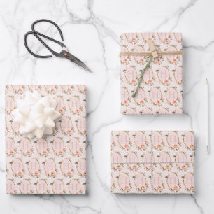 Personalisiertes monogrammtes vintage-blumenmuster geschenkpapier set