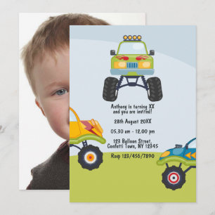 Personalisiertes Monster-Truck-Geburtstagsfoto Einladung