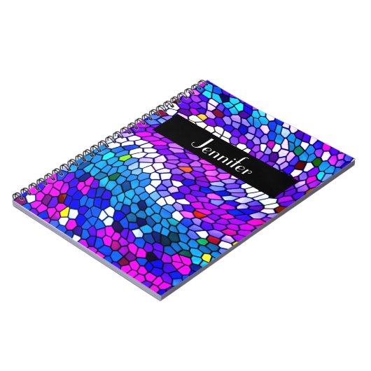 Personalisiertes Mosaikfliesen-Muster Lila Noteboo Notizblock (Linke Seite)