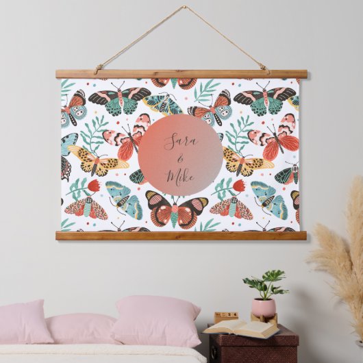 Personalisiertes Moth Butterfly Muster Wandteppich Mit Holzrahmen (Schlafzimmer)