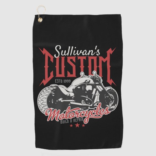 Personalisiertes Motorrad Big Bad Biker Garage Golfhandtuch (Vorderseite)