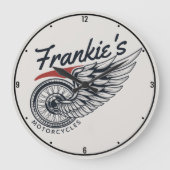 Personalisiertes Motorrad-Fliegerradgeschäft Große Wanduhr (Vorderseite)