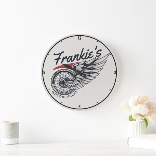 Personalisiertes Motorrad-Fliegerradgeschäft Große Wanduhr (Zuhause)