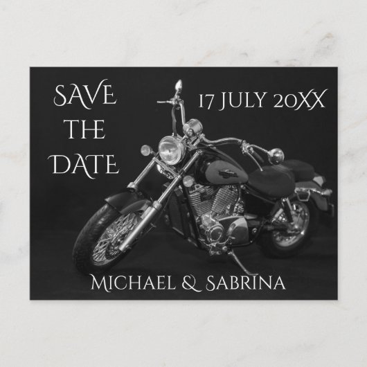 Personalisiertes Motorrad Save the Date Ankündigungspostkarte (Vorderseite)