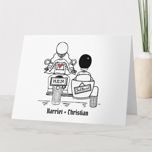 Personalisiertes Motorrad + Sidecar Wedding Karte (Vorderseite)