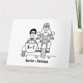 Personalisiertes Motorrad + Sidecar Wedding Karte (Vorderseite)