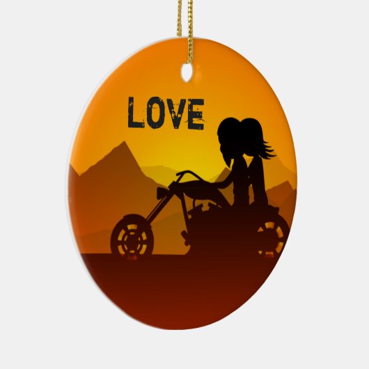 Personalisiertes Motorradpaar bei Sonnenuntergang  Keramikornament (Rechts)