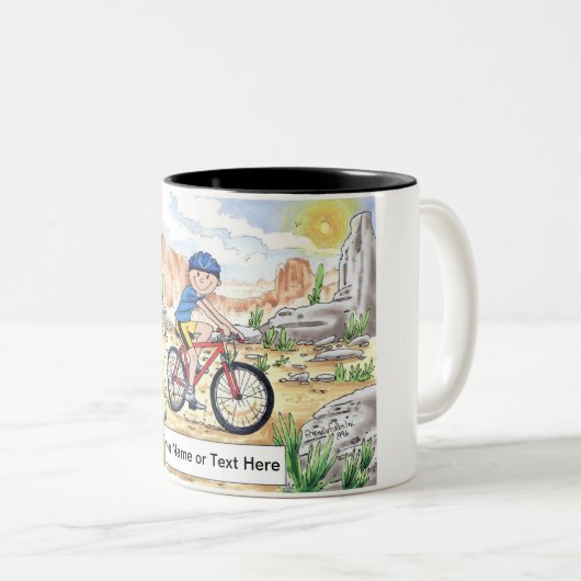 Personalisiertes Mountainbike - Männlicher Cartoon Zweifarbige Tasse (VorderseiteRechts)