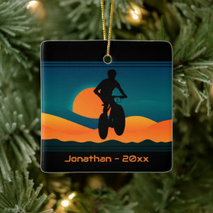 Personalisiertes Mountainbike Sonnenuntergang Weih Keramikornament