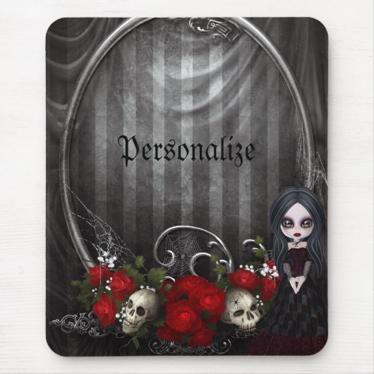 Personalisiertes Mousepad - Goth Mädchen, Schädel (Vorne)
