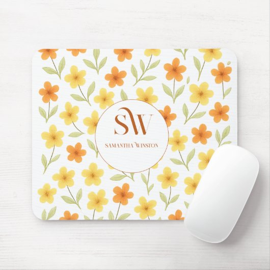 Personalisiertes Mousepad mit Orange | Gelbe Flora (Mit Mouse)