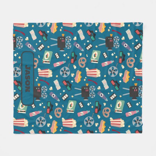 Personalisiertes Movie Night Film Popcorn Muster Fleecedecke (Vorderseite (Horizontal))