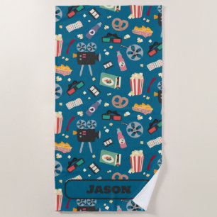 Personalisiertes Movie Night Film Popcorn Muster Strandtuch