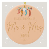 Personalisiertes Mr. & Mrs. First Christmas Foto Keramik Ornament