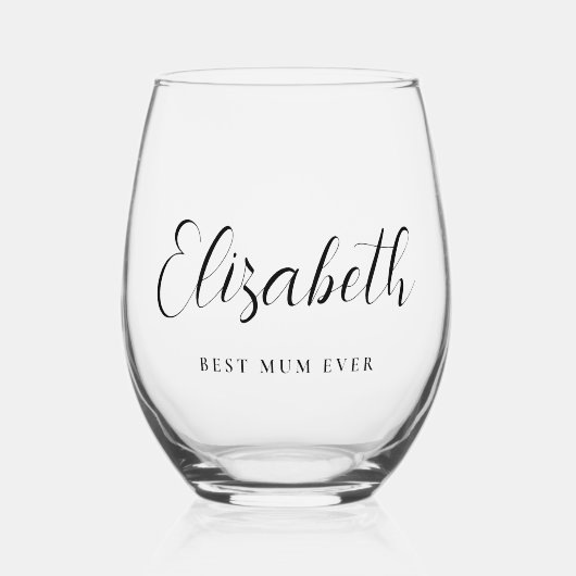 Personalisiertes Mum Script Monogram Weinglas Ohne Stiel (Vorderseite)