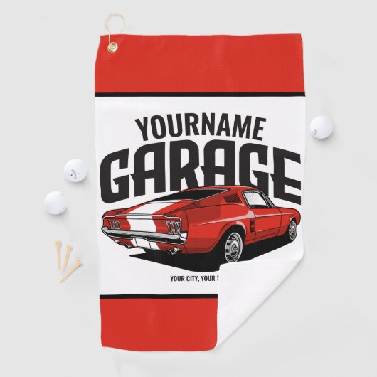 Personalisiertes Muskelwagen 1967 Garage Golfhandtuch (Insitu)