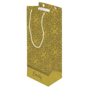 Personalisiertes Mustard Yellow Pattern Geschenktüte Für Weinflaschen