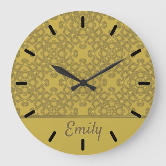 Personalisiertes Mustard Yellow Pattern Große Wanduhr (Vorderseite)