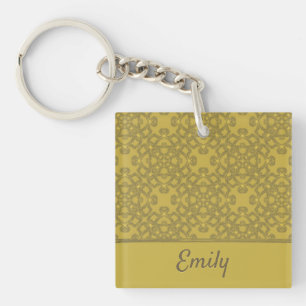 Personalisiertes Mustard Yellow Pattern Schlüsselanhänger