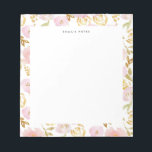 Personalisiertes Muster der rosa und goldfarbenen  Notizblock<br><div class="desc">Anpassbare Notizblöcke mit Blumen. Es zeichnet sich durch ein Blumenmuster aus rosa Aquarellfarben,  vergoldeten Blume und grünen Akzenten aus. Personalisieren durch Hinzufügen von Namen und anderen Details Dieses rosa Notizblock ist perfekt als Geschenk.</div>