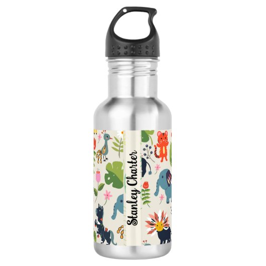 Personalisiertes Muster des Jungle Pastell Leaf Edelstahlflasche (Vorderseite)