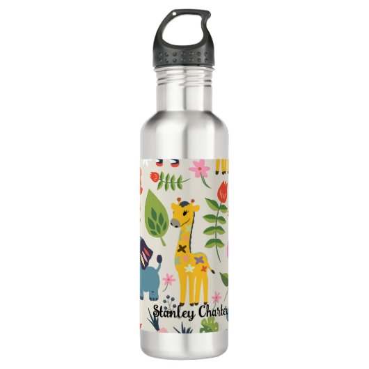 Personalisiertes Muster des Jungle Pastell Leaf Edelstahlflasche (Vorderseite)