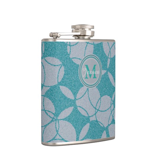 Personalisiertes Muster für abstrakte Aquamarine K Flachmann (Rechts)