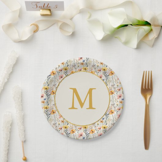 Personalisiertes Muster für Gouache Meadow Blume Pappteller (Hochzeit)
