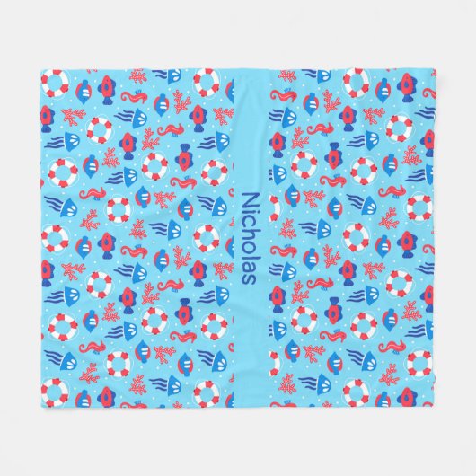 Personalisiertes Muster für Kids Ocean Elements Fleecedecke (Vorderseite (Horizontal))