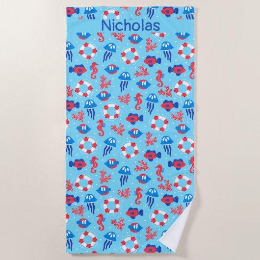 Personalisiertes Muster für Kids Ocean Elements Strandtuch (Vorderseite)