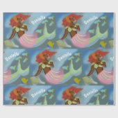 Personalisiertes Muster für schwarze Mermaid Geschenkpapier (Flach)