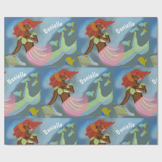 Personalisiertes Muster für schwarze Mermaid Geschenkpapier (Flach)