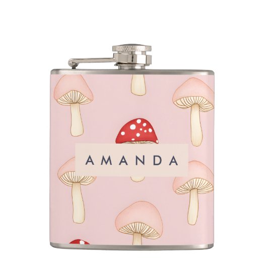 Personalisiertes Muster in Rosa Mushroom Flachmann (Vorderseite)