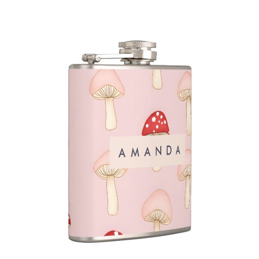 Personalisiertes Muster in Rosa Mushroom Flachmann (Rechts)