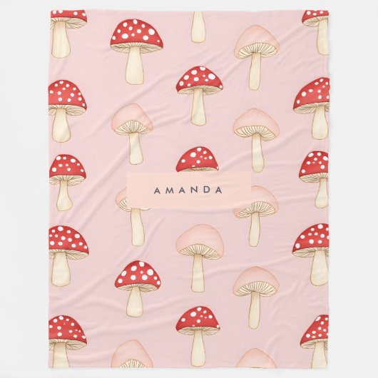 Personalisiertes Muster in Rosa Mushroom Fleecedecke (Vorderseite)