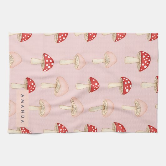 Personalisiertes Muster in Rosa Mushroom Geschirrtuch (Horizontal)