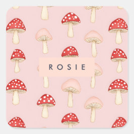 Personalisiertes Muster in Rosa Mushroom Quadratischer Aufkleber