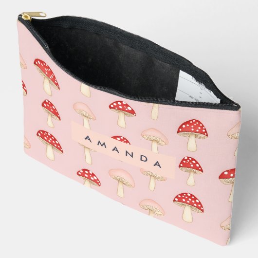 Personalisiertes Muster in Rosa Mushroom Zubehörtasche (Offen)