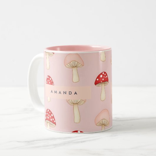 Personalisiertes Muster in Rosa Mushroom Zweifarbige Tasse (Vorderseite Links)