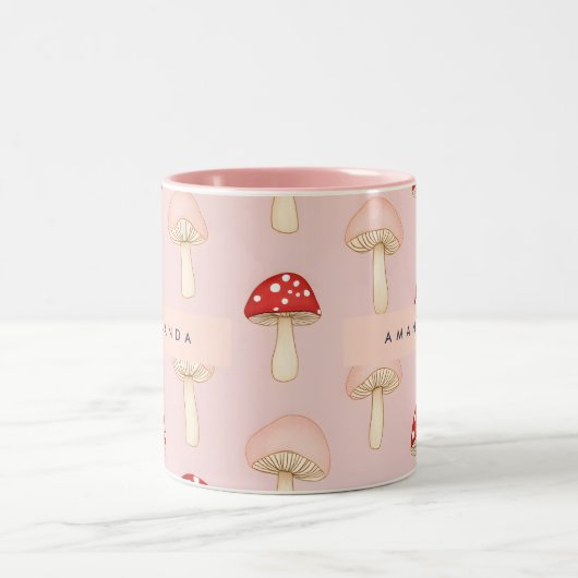 Personalisiertes Muster in Rosa Mushroom Zweifarbige Tasse (Mittel)