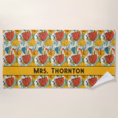 Personalisiertes Muster in Rot und Gold-Blume Strandtuch (Vorderseite)