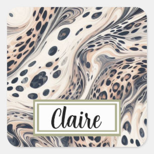 Personalisiertes Muster mit Marmormarmor-Leopard Quadratischer Aufkleber